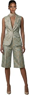 Womens Summer Outfits Business Casual Jacquard Floral Shorts Suits for Women 2 Piece Sleeveless Blazer Vest and Pants: Jacquard Weave and Production Notes