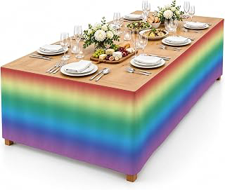 9Ft Table Skirt, Rainbow Colors Ombre Cream Table Skirt for Rectangle Tables & Round Tables, Decorative Desk Skirts, Modern Abstract Art: Ombre Dyeing and Production Notes