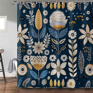 Boho Floral Shower Curtain Blue Abstract Bohemian Flowers Botanical Leaf Bathroom Curtain Vintage Mid Century Modern Waterproof Fabric Shower: Jacquard Weave and Production Notes