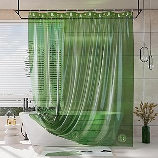 AmazerBath Shower Curtain Liner for Summer, 100% EVA Clear Green Heavy Duty Luxury Shower Curtain and Liner 2-in-1, 72x72 Plastic Weighted: Ombre Dyeing and Production Notes