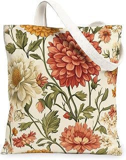 Spring Dahlia Flower Canvas Tote Bag for Shopping 13x15, Vintage Wildflower Florals Reusable Grocery Print Bag for Women, Aesthetic Aesthetic: Print Design and Production Notes