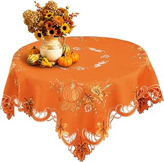 SiliFine Thanksgiving Tablecloth Embroidered 34 in Square Orange Fall Decor: Print Design and Production Notes