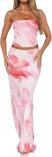 2 Piece Skirt Sets for Women Summer, Floral Sleeveless Tube Top Bodycon Maxi Skirts Y2k Vacation Going Out Outfits: OEM Production and Sizing Notes