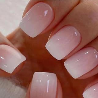 Nails Press ons,White Ombre Short Square Press on Nails Fake Nails Glossy Acrylic Artificial Nails Stick on Nails for Women 24Pcs: Ombre Dyeing and Production Notes
