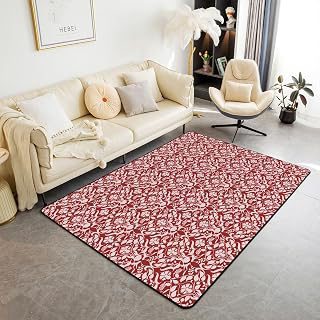 Feelyou Vintage Gothic Damask Area Rug 5x7 Polyester Red Jacquard Living Room Rugs for Bedroom Gothic Bohemia Boho Flower Decor Carpet Indoor: Jacquard Weave and Production Notes