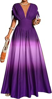 Women V Neck Short Sleeve Ombre Maxi Dress High Waist Wedding Guest: Ombre Dyeing and Production Notes