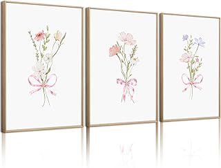 Girl Flower Bow Wall Art Coquette Pink Floral Canvas Wall Decor Nursery Wildflower Poster Aesthetic Flower Pictures Soft Pink Bow Prints Cute: Print Design and Production Notes