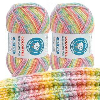 2 Pack Wool Blend Yarn, 2x3.5oz / 285yds, #3 DK, 20% Wool 80% Acrylic, Variegated, Single-Ply Soft Crochet & Knitting Wool Yarn for Sweaters: Ombre Dyeing and Production Notes