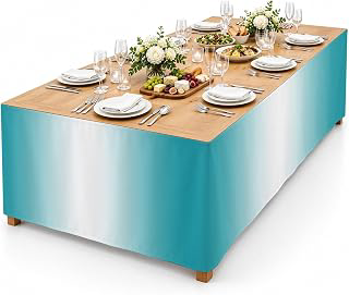 9Ft Table Skirt, Ombre Turquoise Table Skirt for Rectangle Tables & Round Tables, Decorative Desk Skirts, Gradient White Abstract Minimalist: Ombre Dyeing and Production Notes