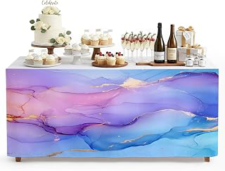 6Ft Table Skirt, Blue Purple Ombre Table Skirt for Rectangle Tables & Round Tables, Decorative Desk Skirts, Marble Abstract Modern Ink Painting: Ombre Dyeing and Production Notes
