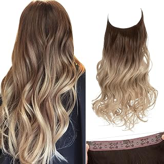 SARLA Ombre Invisible Wire Hair Extensions with 3 Clips Long Synthetic Wavy Curly Hairpiece Adjustable Transparent Headband for Women 18 Inch: Ombre Dyeing and Production Notes