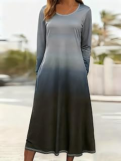 Women's Ombre Gradient Long‑Sleeve Casual Midi Dress with Pockets: Ombre Dyeing and Production Notes