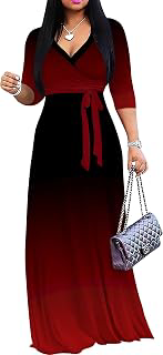 Women's Plus Size Maxi Dresses Casual Flowy 3/4 Sleeves Dress Printed Vacation Dress for Daily Wear with Belt: Ombre Dyeing and Production Notes