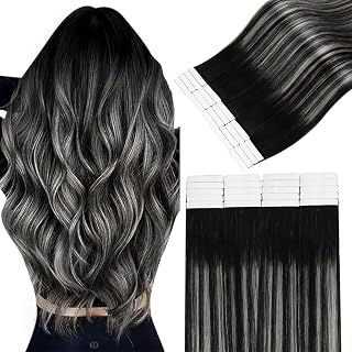 Easyouth Ombre Tape in Extensions Human Hair, 16 Inch 20pcs, Tape in Hair Extensions Human Hair Balayage, Black Ombre Silver with Black: Ombre Dyeing and Production Notes