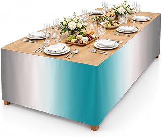 9Ft Table Skirt, Turquoise Gray Ombre Table Skirt for Rectangle Tables & Round Tables, Decorative Desk Skirts, Farmhouse Teal Gradient Modern: Ombre Dyeing and Production Notes
