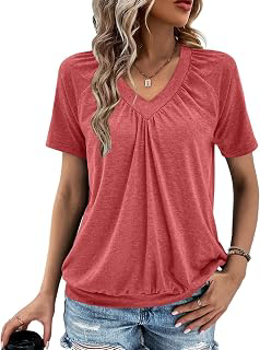 Summer Tops for Women 2025 Shorts Sleeve Womens Tops,V Neck Soft Casual Loose Fit Ruched Top T Shirts Tee Clothes: OEM Production and Sizing Notes