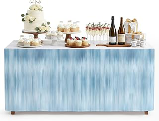 6Ft Table Skirt, Light Blue Table Skirt for Rectangle Tables & Round Tables, Decorative Desk Skirts, Modern Abstract Art Ombre Striped Party: Ombre Dyeing and Production Notes