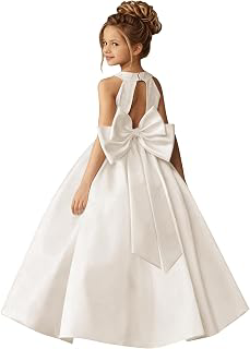 Satin Flower Girl Dresses for Wedding Elegant Sleeveless Jacquard First Communion Dress Long A Line Ball Gowns with Bow: Jacquard Weave and Production Notes