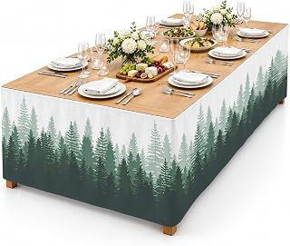9Ft Table Skirt, Green Ombre Table Skirt for Rectangle Tables & Round Tables, Decorative Desk Skirts, Primeval Forest Modern Abstract Art: Ombre Dyeing and Production Notes