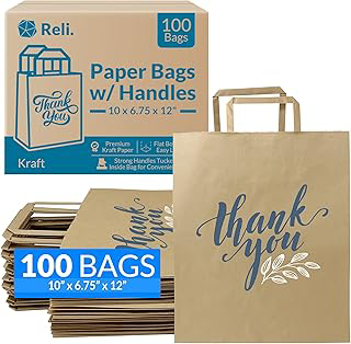 Reli. Brown Paper Bags w/Handles | 100 Pcs Bulk | 10