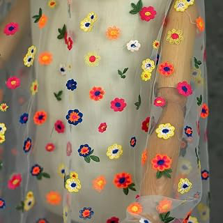 Colorful Floral Embroidered Sheer Tulle Fabric, Multicolor Flower Leaf Mesh Cloth for Wedding Dress, DIY Sewing Craft & Party Decor，39in*59in: Ombre Dyeing and Production Notes