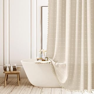 84 in Beige Farmhouse Boho Style Tassel Shower Curtain for Bathroom: Jacquard Weave and Production Notes