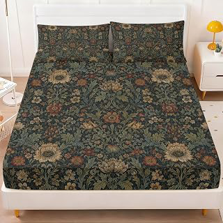 Floral Fitted Sheet Set, Victorian Botanical Print, Queen: Print Design and Production Notes