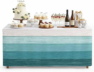 6Ft Table Skirt, Teal Ombre Table Skirt for Rectangle Tables & Round Tables, Decorative Desk Skirts, Farmhouse Vintage Wooden Striped Party: Ombre Dyeing and Production Notes