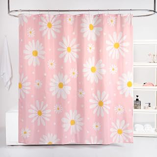 QJHOMO Pink Flower Shower Curtain, Girly Daisy Bathroom Decor, 72 x 72 in: Print Design and Production Notes