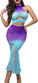 Lingerie Sets for Women Sexy Ombre Sheer Mesh Sleeveless Tank Crop Tops Bodycon Maxi Skirt Party Cocktail Outfits: Ombre Dyeing and Production Notes
