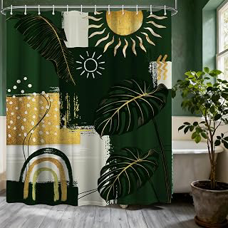 Sage Green and Gold Shower Curtain Mid Century Modern, 70x72 Inchs: Jacquard Weave and Production Notes