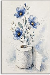 Blue Floral Bathroom Canvas Wall Art, Watercolor Wildflower Embellishing Toilet Paper Poster, Restroom Botanical Flower Picture Wall Decor, Calm: Print Design and Production Notes