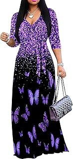 Plus Size Dresses for Women Print Maxi Dresses 3/4 Sleeve with Belt: Ombre Dyeing and Production Notes