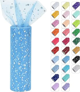 Sky Blue Glitter Tulle Rolls 6 Inch by 10 Yards Sequin Tulle Fabric Ribbon for DIY Tutu Skirt Sewing Bow Decorations Craft Supplies Birthday: Ombre Dyeing and Production Notes
