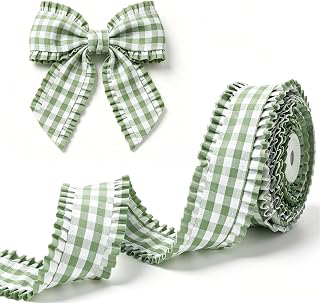 Whaline Sage Green Gingham Ruffled Ribbon Green Plaid Fabric Lace Edge Trim Frilled Ribbon for Wedding Party Wreath Bow DIY Crafts Accessories: Fabric Sourcing and Quality Notes