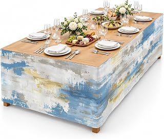 9Ft Table Skirt, Blue Gray Ombre Table Skirt for Rectangle Tables & Round Tables, Decorative Desk Skirts, Vintage Abstract Art Oil Painting: Ombre Dyeing and Production Notes