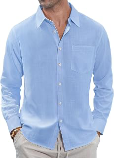 Men's Linen Shirts Casual Button Down Long Sleeve Shirt Solid Spread Collar Summer Beach Shirts with Pocket: OEM Production and Sizing Notes