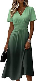 Maxi Dress for Women Summer Trendy Casual Swing Dresses Loose Printed V Neck Dress Beach Vacation Short Sleeve Dress: Ombre Dyeing and Production Notes