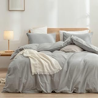BESTOUCH Cotton Solid Duvet Cover Set Linen Feel Light Grey Super King Plus: Jacquard Weave and Production Notes