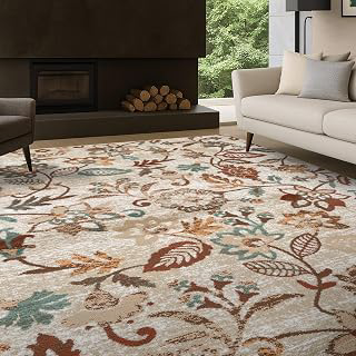 Rugshop Modern Floral Vine Area Rug for Living Room, Bedroom Beige 5' x 7': Jacquard Weave and Production Notes