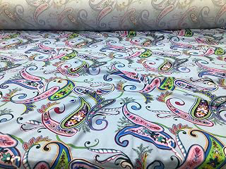 Printed Liverpool Textured Fabric Stretch Blue Pink Green Paisley Floral 1N13: Ombre Dyeing and Production Notes