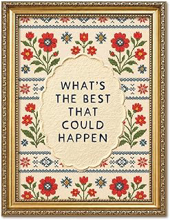 Vintage Gold Framed What's the Best That Could Happen Wall Art, Inspirational Quotes Pictures Wall Decor, Boho Floral Paintings Canvas Prints: Print Design and Production Notes