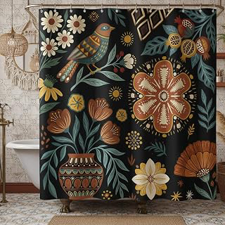 kampdream Boho Bird Floral Shower Curtain, Vintage Abstract Leaf Bathroom Curtains Set with 12 Hooks, Black 72 x 72 Inch: Jacquard Weave and Production Notes
