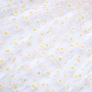 BENECREAT 4 Yards Daisy Print Tulle Fabric, White Floral Lace Ribbon for Wedding Dress, Skirt, DIY Sewing & Craft Decorations: Print Design and Production Notes