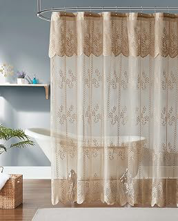 Warm Home Designs 72 Inch Linen Gold Crochet Shower Curtain. SIS Linen 72