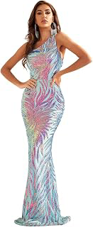 Women's One Shoulder Holographic Sequin Dresses Evening Gown Formal Prom Maxi Dress: Ombre Dyeing and Production Notes
