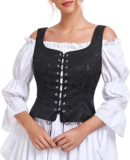Women Renaissance Pirate Corset Vest Lace Up Medieval Halloween Top: Jacquard Weave and Production Notes
