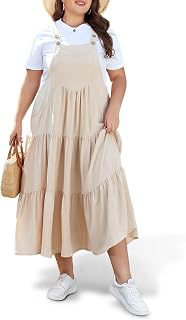 Plus Size Overall Dress for Women Summer Casual Maxi Dresses Jumper Dresses with Pockets Adjustable Straps: OEM Production and Sizing Notes
