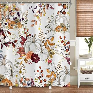 Autumn Pumpkin Shower Curtain, Fall Thanksgiving Harvest Watercolor Floral Pumpkin Boho Bathroom Curtain Home Bathtub Decor Waterproof Fabric: Print Design and Production Notes