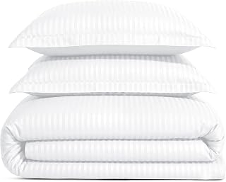 Feather & Stitch Queen Size Duvet Cover Set, 500 Thread Count Damask Stripe 3 Piece Full Size Duvet Insert Cover Set, 100% Cotton Comforter: Jacquard Weave and Production Notes